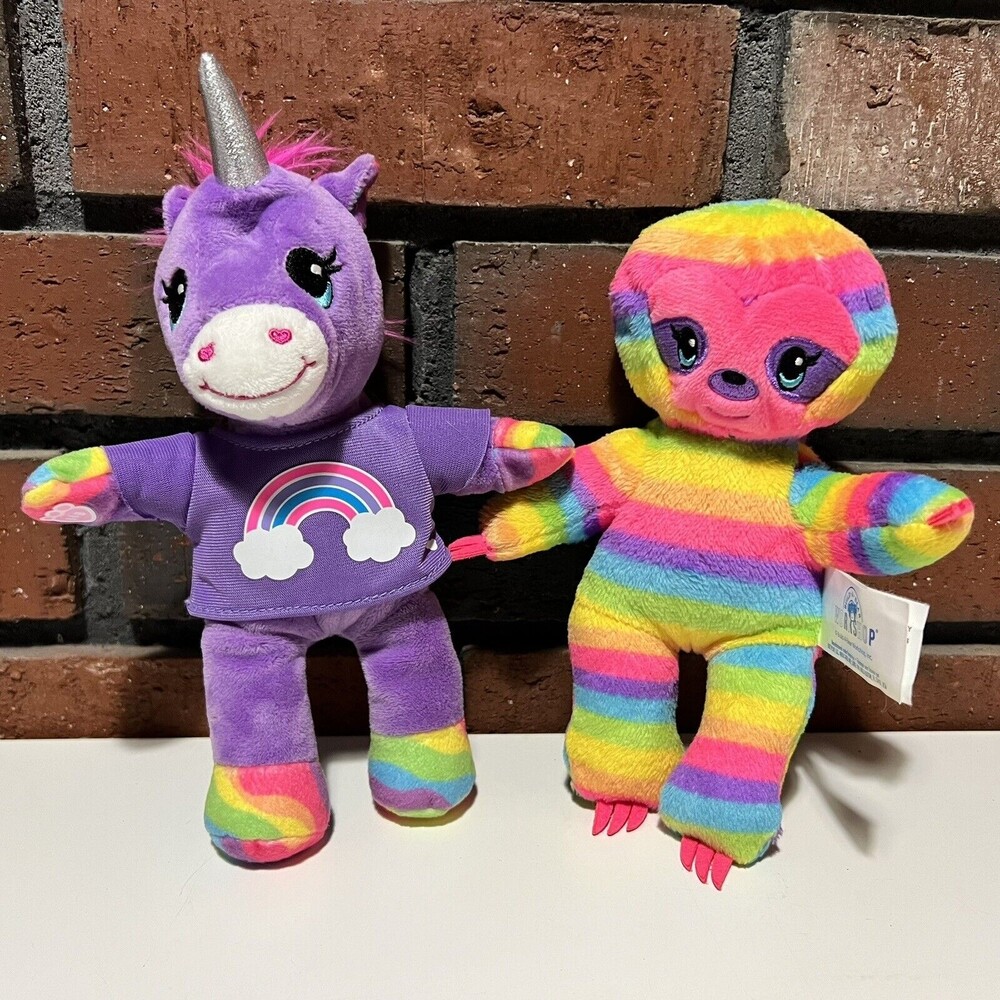 Build A Bear Plush Mini Buddies Purple Unicorn and Rainbow Sloth